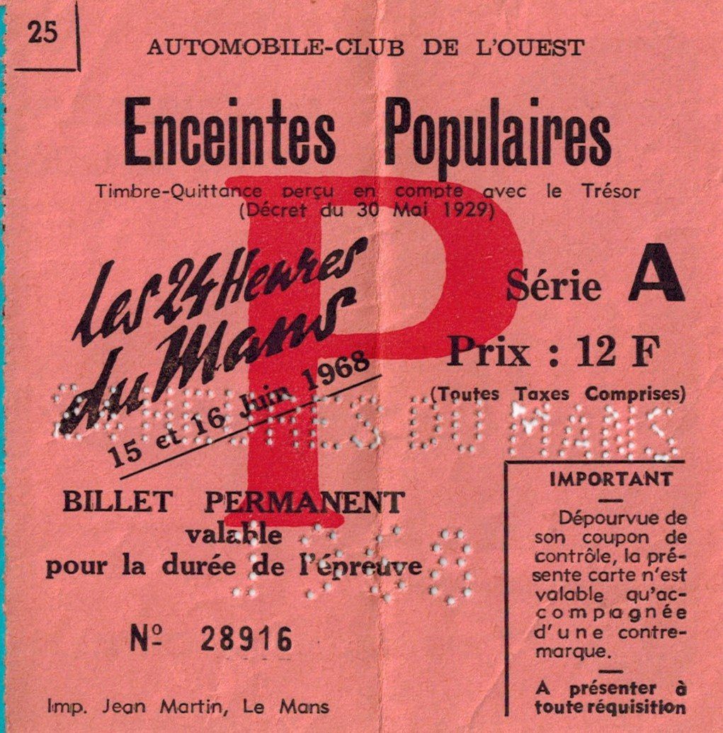 Billets d'entrée Le Mans 1968